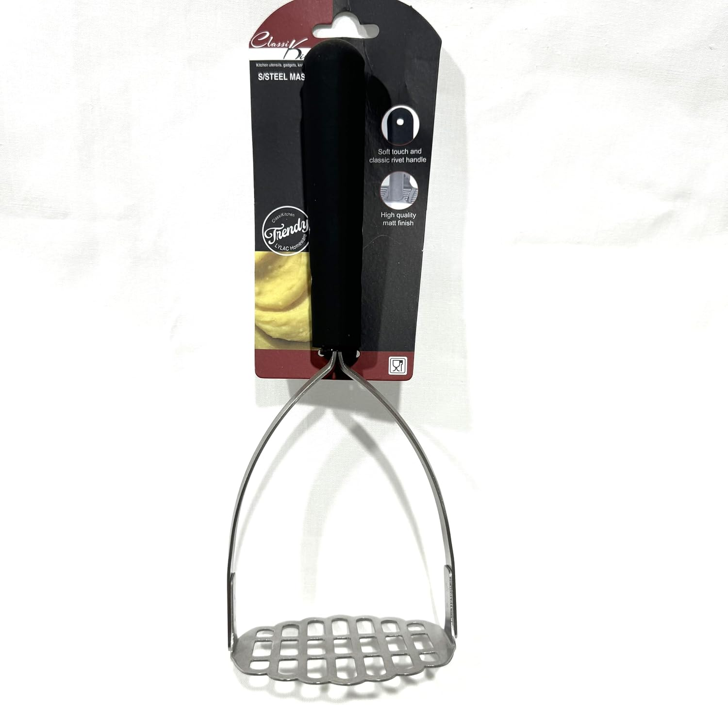 LYLAC Homeware Stainless Steel Masher with Plastic Handle, 25 X 9 X8 CM