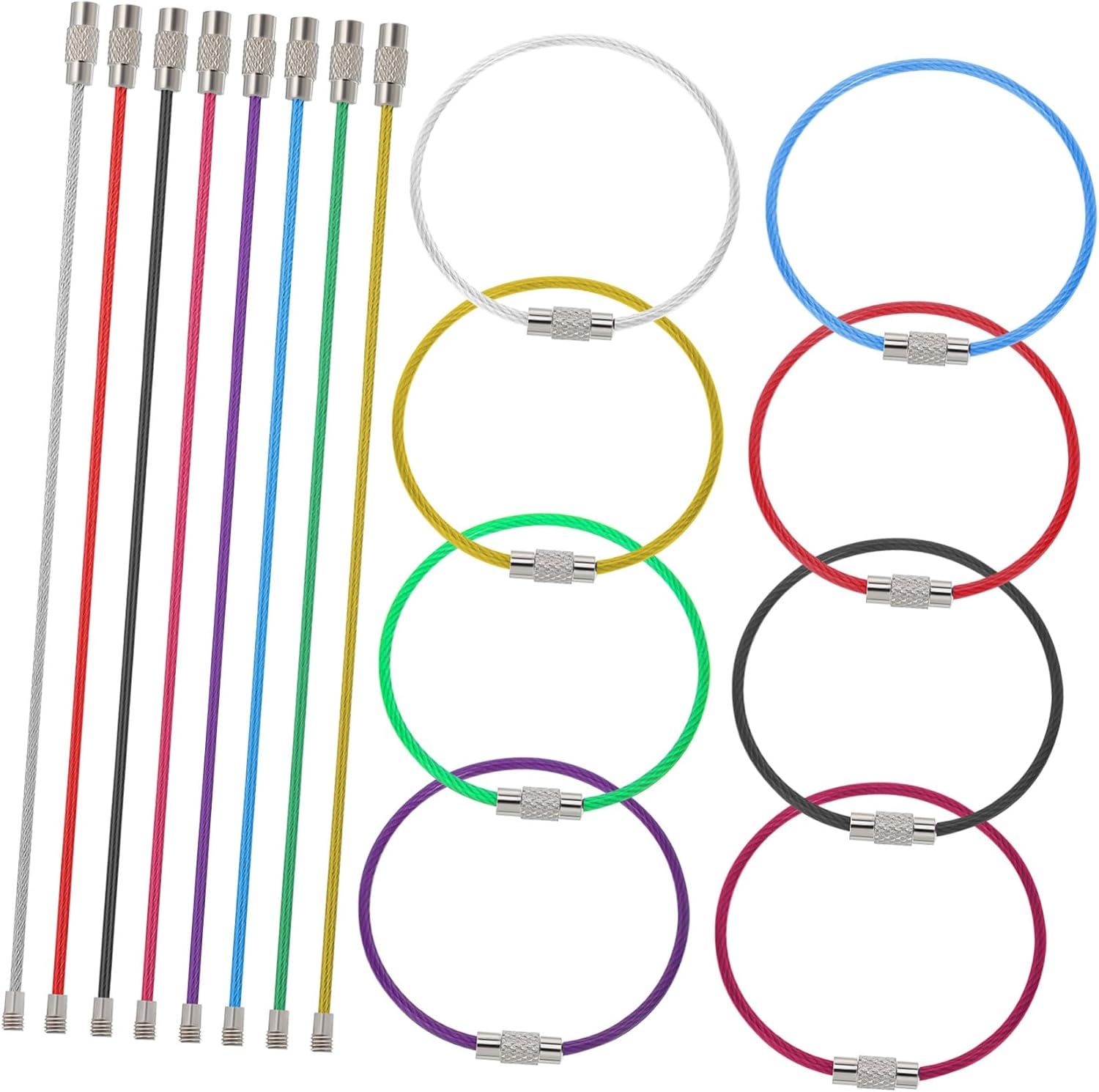 SEWACC 16Pcs Heavy Duty Wire Key Chain Stainless Steel Cable Portable for Outdoor Luggage Tags and Keys image number 1