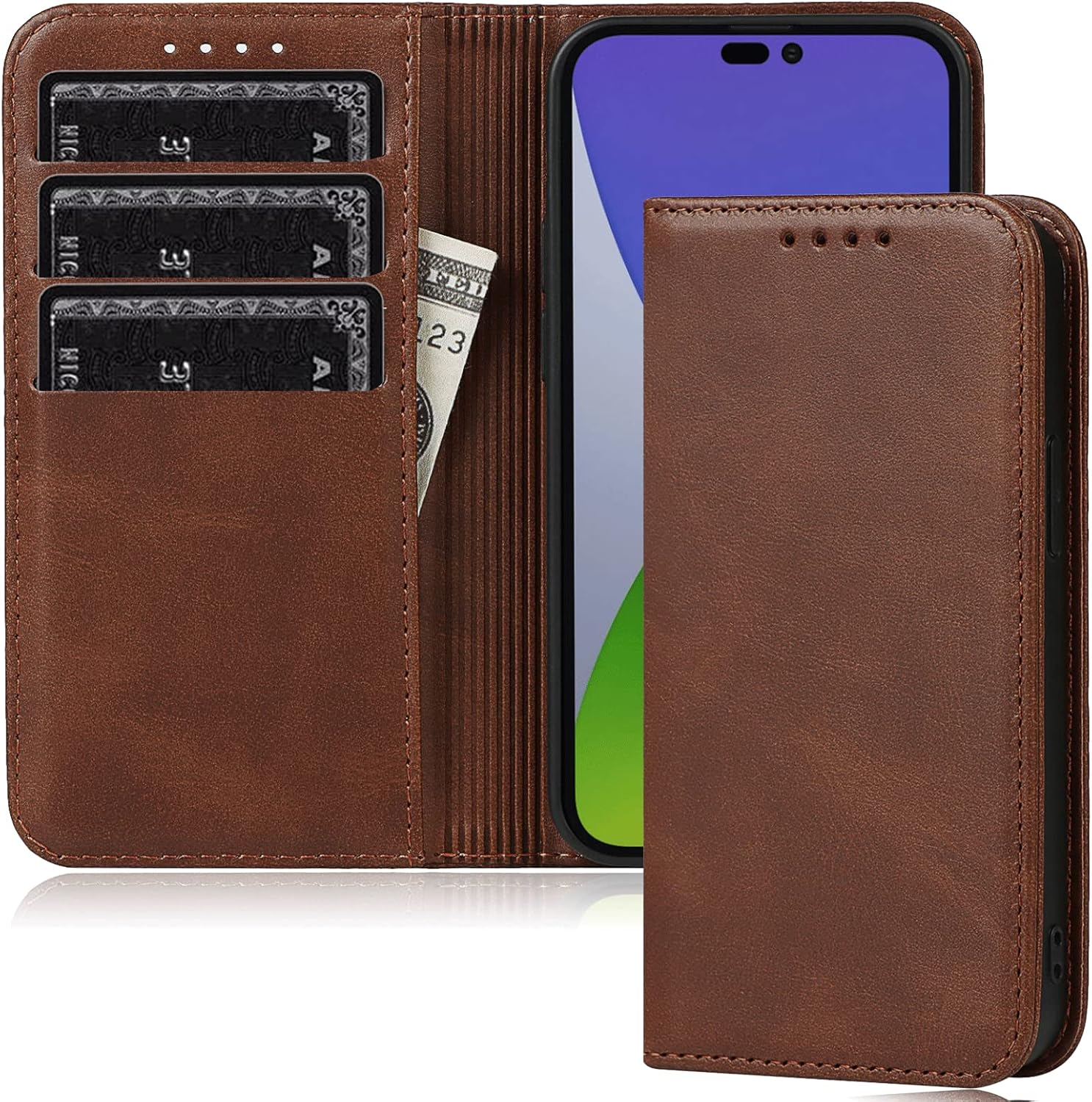 FROLAN for Iphone 14 Wallet Case with Card Holder, Premium PU Leather Credit Slot Flip Folio Book Drop Protection Shockproof Phone Cover for Iphone 14 6.1 Inch (Dark Green)