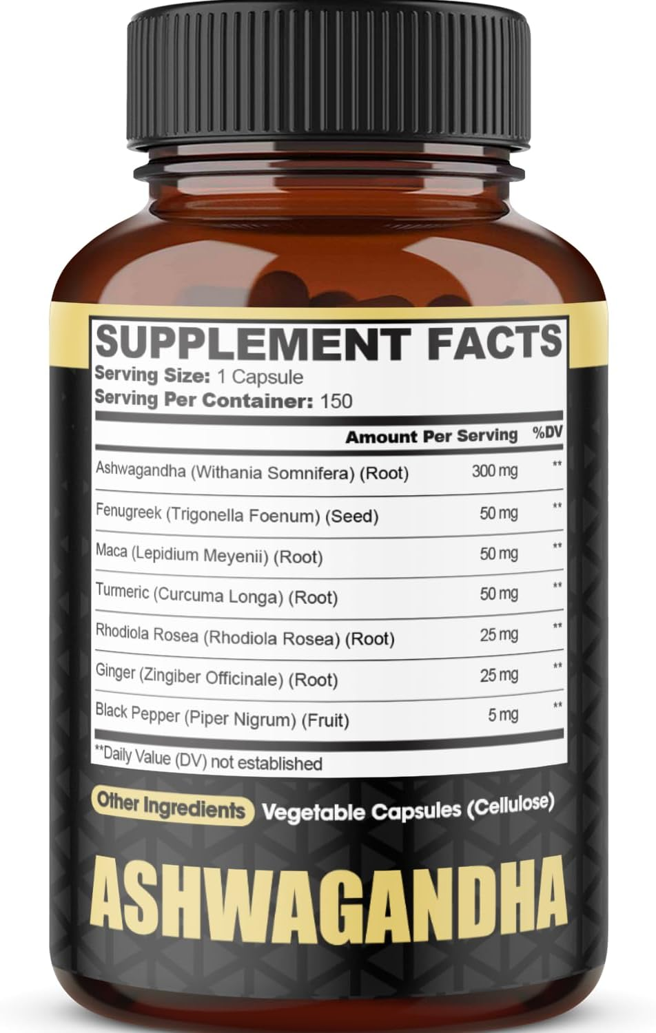 Ashwagandha Extract Capsules - 7In1 with Fenugreek, Maca, Turmeric, Rhodiola, Ginger & Black Pepper - 8050Mg Equivalent - 5 Month Supply. image number 2