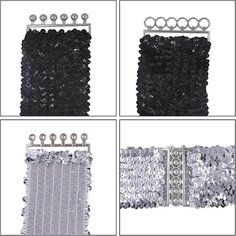 2PCS Women Girls Sparkly Glitter Sequin Stretchy Elastic Waist Belt Wide Dress Belt Corset Cinch Belt