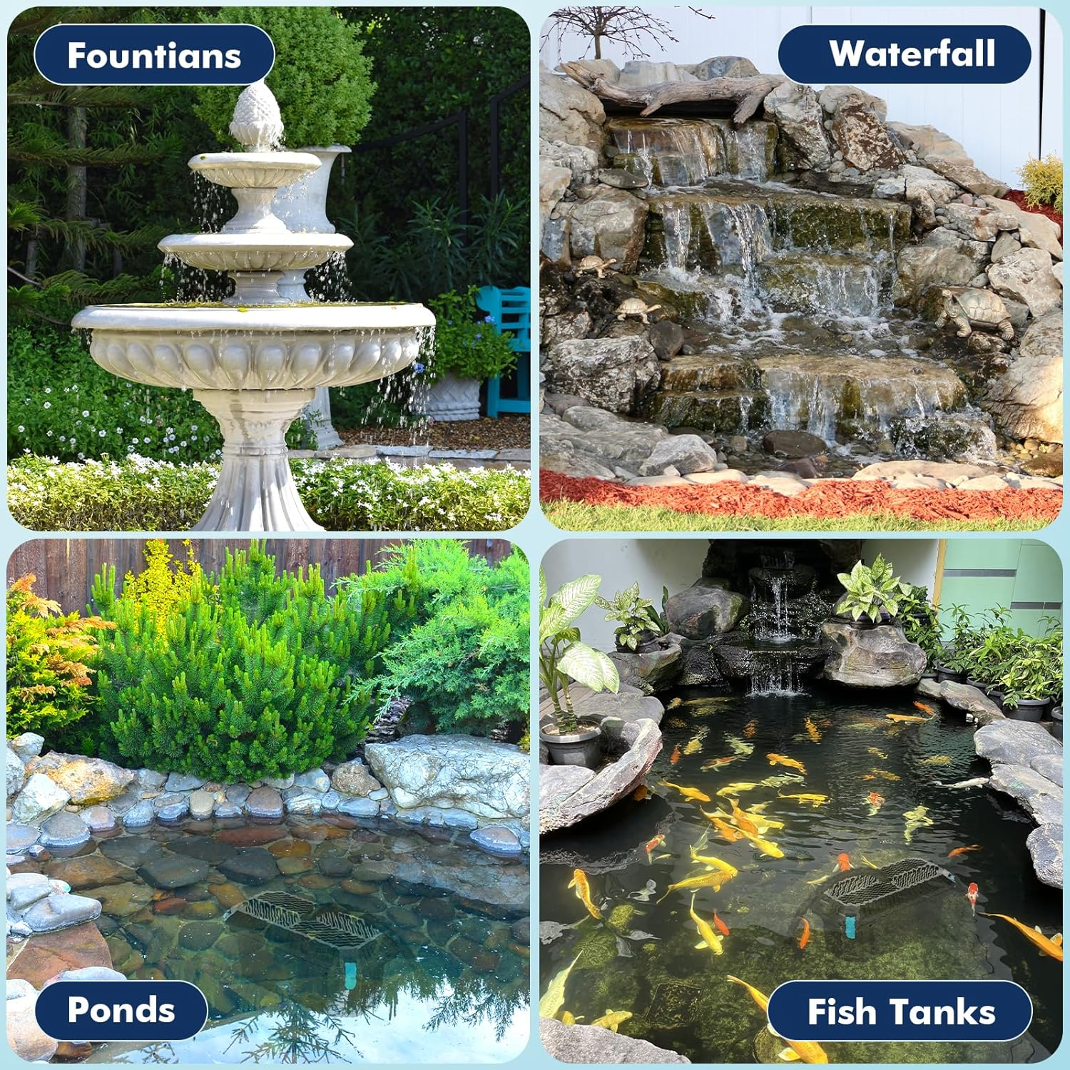 POPOSOAP Pond Filter for Outdoor Ponds, Filter Box with 2 Filter Pads and 20 Bio-Balls for Outdoor Pond Pump Submersible Fountain Pump image number 1