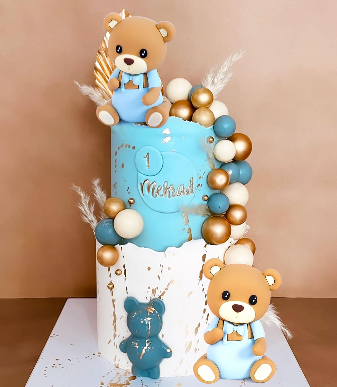 Laventy Teddy Bear Cake Decoration Cake Decoration Baby Shower Boy Cake Decoration Girl Blue Cake Decoration Teddy Bear Cake Decoration for Wedding Baby Shower Birthday Party image number 6
