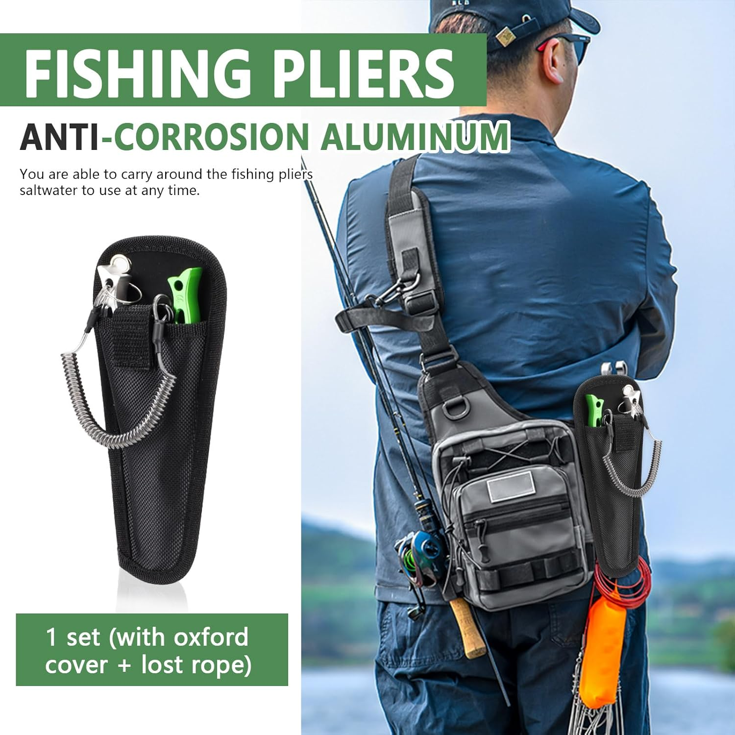 Fishing Pliers, Multi-Function Split Ring Pliers, Fish Hook Remover with Safety Lock, Fishing Gears with Sheath and Lanyard, Fishing Tool Gifts for Men image number 4