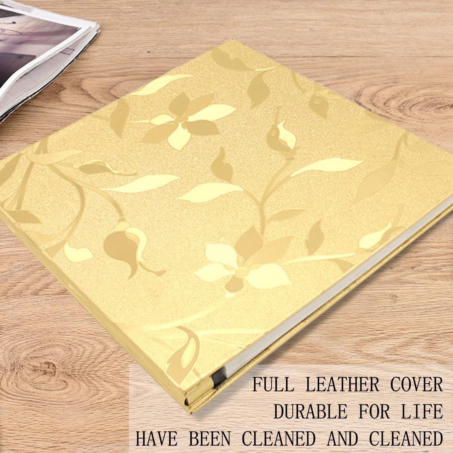Leather Cover Photo Album 600 Pockets Sewn Bonded Memo Album Slots Album Hold 4X6 Photos 5 per Page Mother'S Day Present Wedding Memory Album (Gold L-Leaf)&hellip; image number 1
