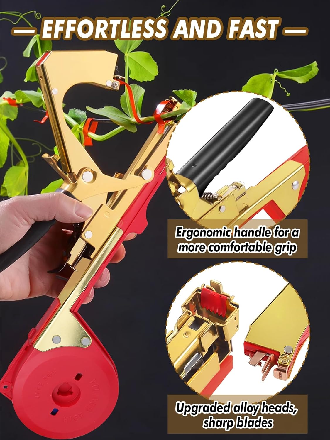 Plant Tying Machine with 20 Rolls of Tape, 2 Box Staples, EBANKU Machine Garden Tape Tool for Grapes, Raspberries, Tomatoes, Vegetables and Flower Planting