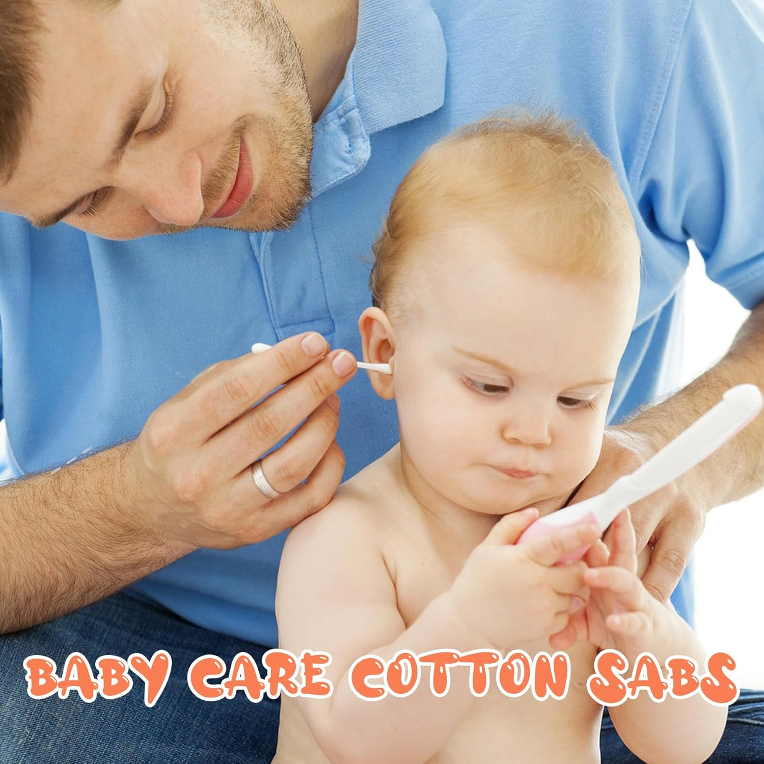 Baby Cotton Swabs in Cat Paw Case &ndash; 200Pcs Dual-Ended Ear Swabs with Scoop & Spiral Tips, Safe & Gentle for Infant Ear and Nose Cleaning, Orange image number 2