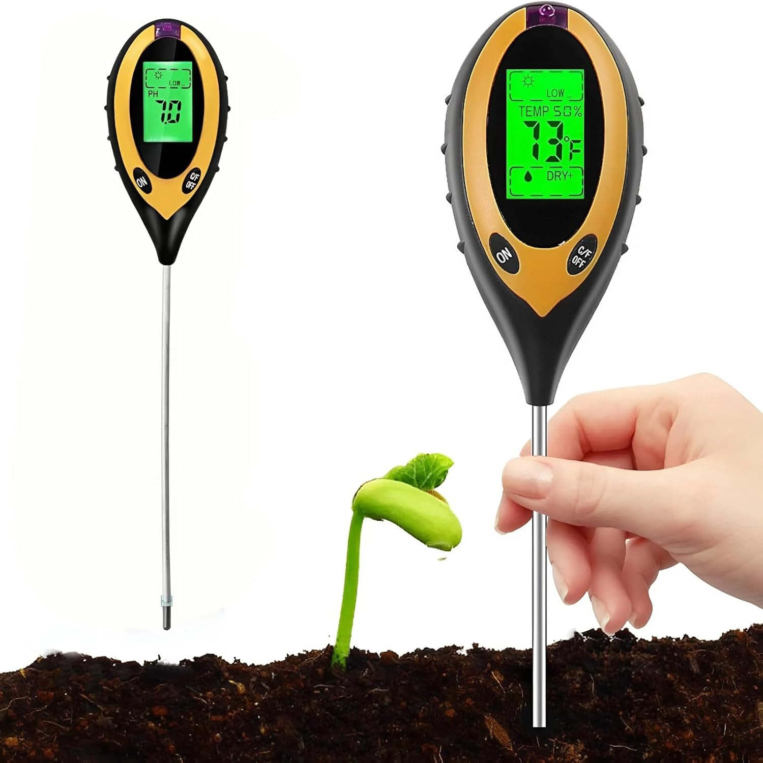 EZONEDEAL Soil Moisture Meter, Digital PH Meter, Soil Moisture, Plant Temperature, Soil Test Meter for Garden, Lawn, Plant Care, Farm & Indoor Outdoor Plants, Plant Water Monitor