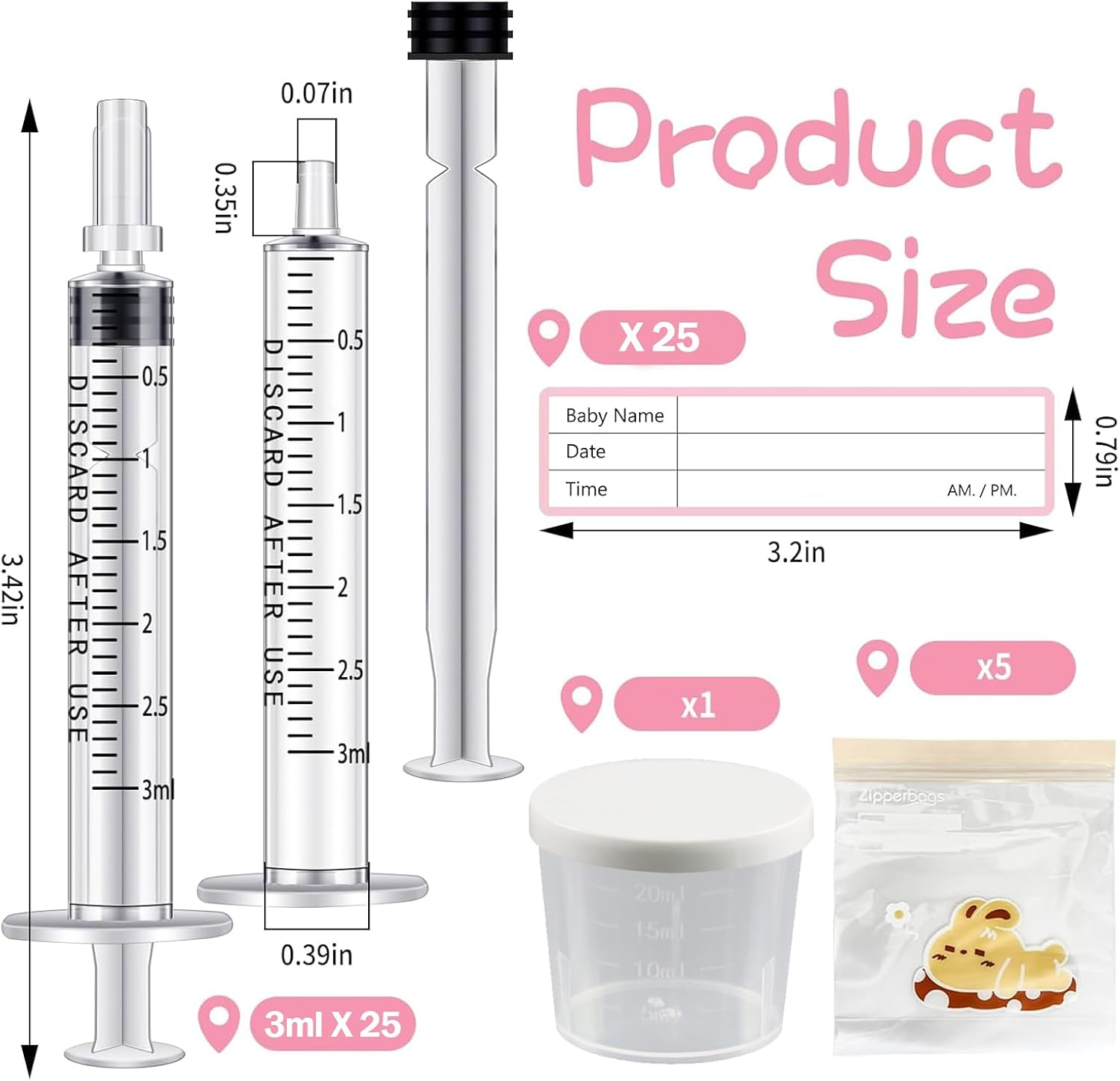 Weidllys 25 Sets 3Ml Colostrum Syringes with Caps, Colostrum Collector Kit Include 25Pcs 3Ml Sterile Syringes for Colostrum, 1 Measuring Cup, 5 Storage Bags, 30 Labels image number 2