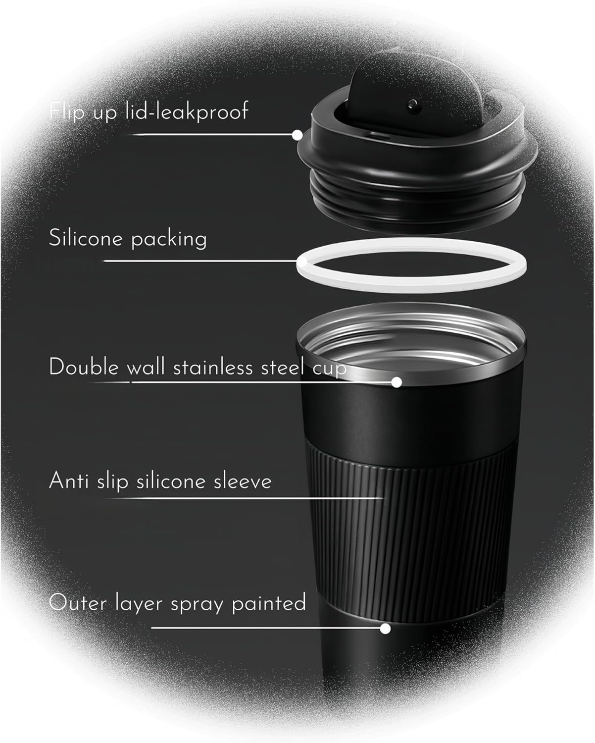 FAMKX Stainless Steel Insulated Travel Mug Flip up Tumbler, Double Wall Vacuum Thermos Cup Keep Drink Cold and Hot (Blue, 17 Ounces) image number 4