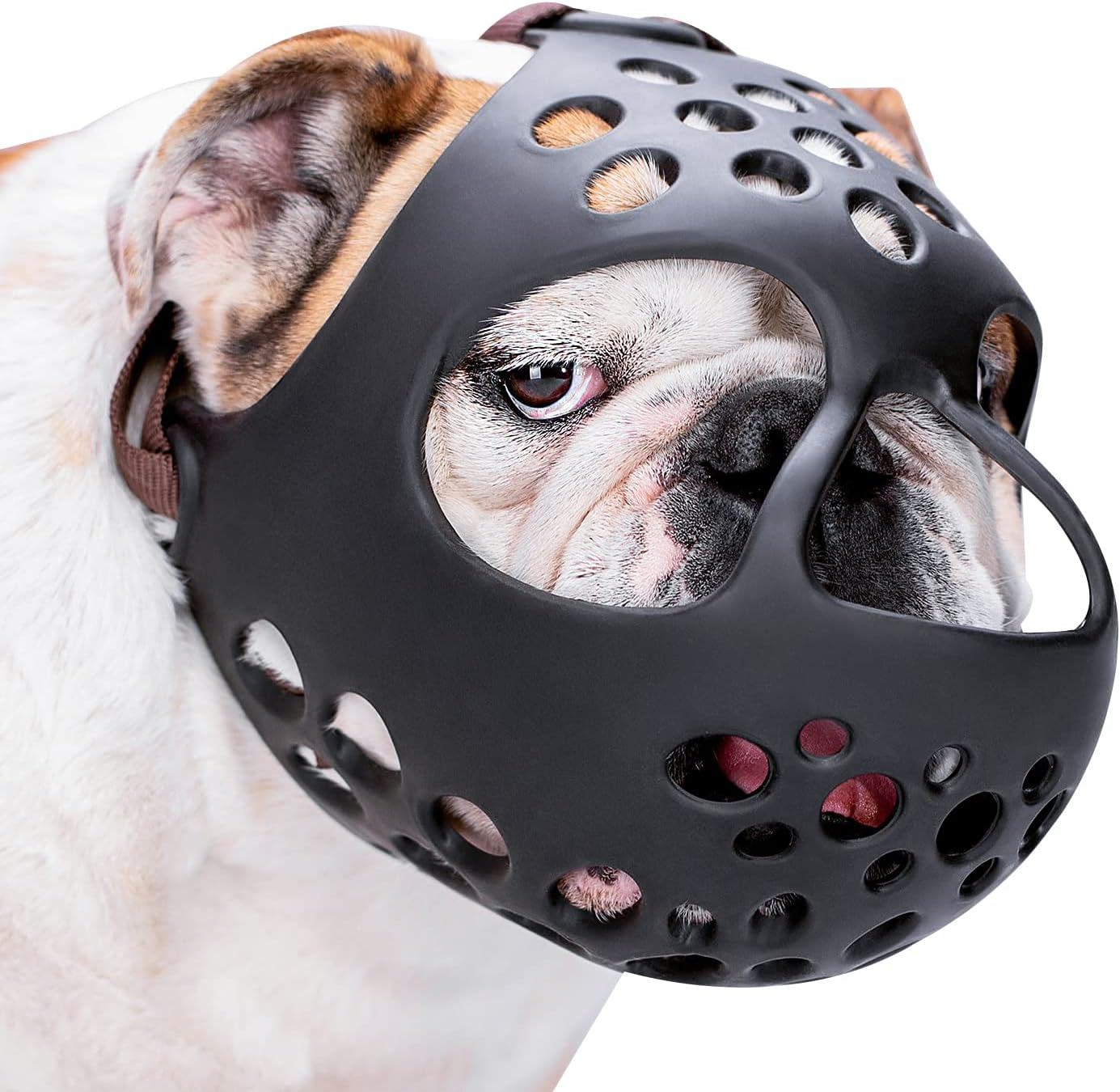 BARKLESS Short Snout Dog Muzzle, Soft Silicone Flat Faced Muzzle for French Bulldog Shih Tzu and Pug for Biting Chewing Licking and Grooming, Allows Panting