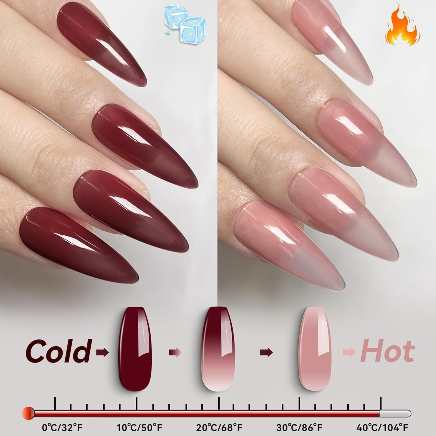 YTD Likomey Color Changing Gel Nail Polish,15Ml Translucent Light Pink to Burgundy Red Mood Temperature Change Colors Thermal Chameleon UV Nail Gel image number 6