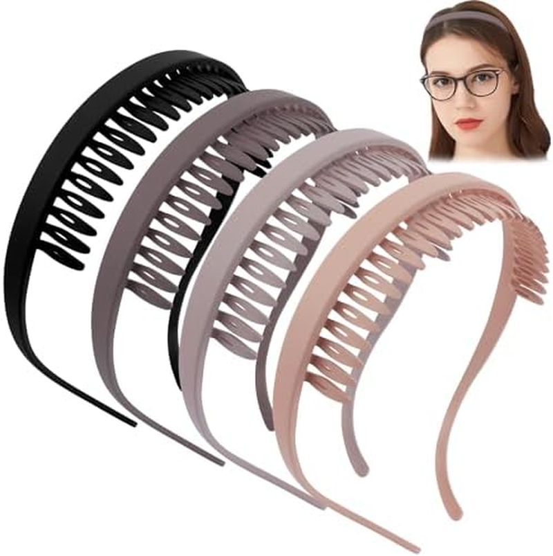 Celblisora 4 Pack Frosted Non-Slip Headbands for Women, for Glasses Wearers,No Pressure,No Headaches,Zigzag Sunglasses Hairband Made of Plastic with Teeth,Hair Accessories image number 1