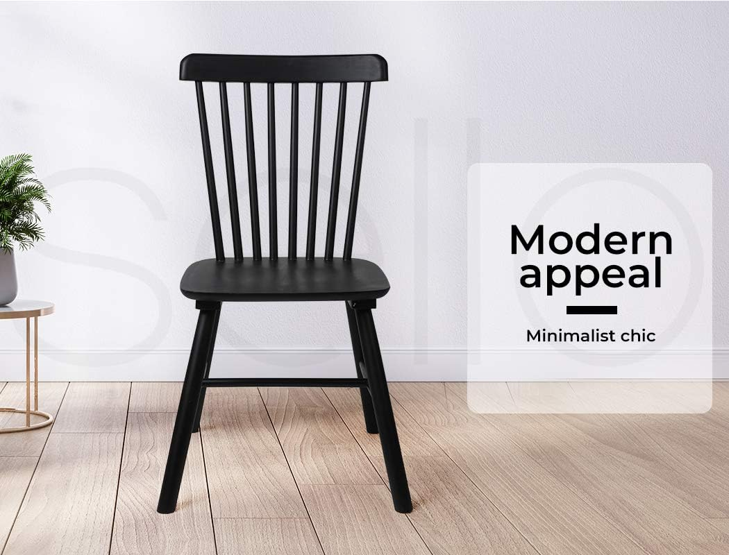 Levede 2X Dining Chairs Kitchen Windor Chair Natural Wood Cafe Lounge Seat Oak, Solid Wood Frame, Home Furniture for Dining Room, Living Room, Cafe, Courtyard, Load up To150Kg (Black) image number 2