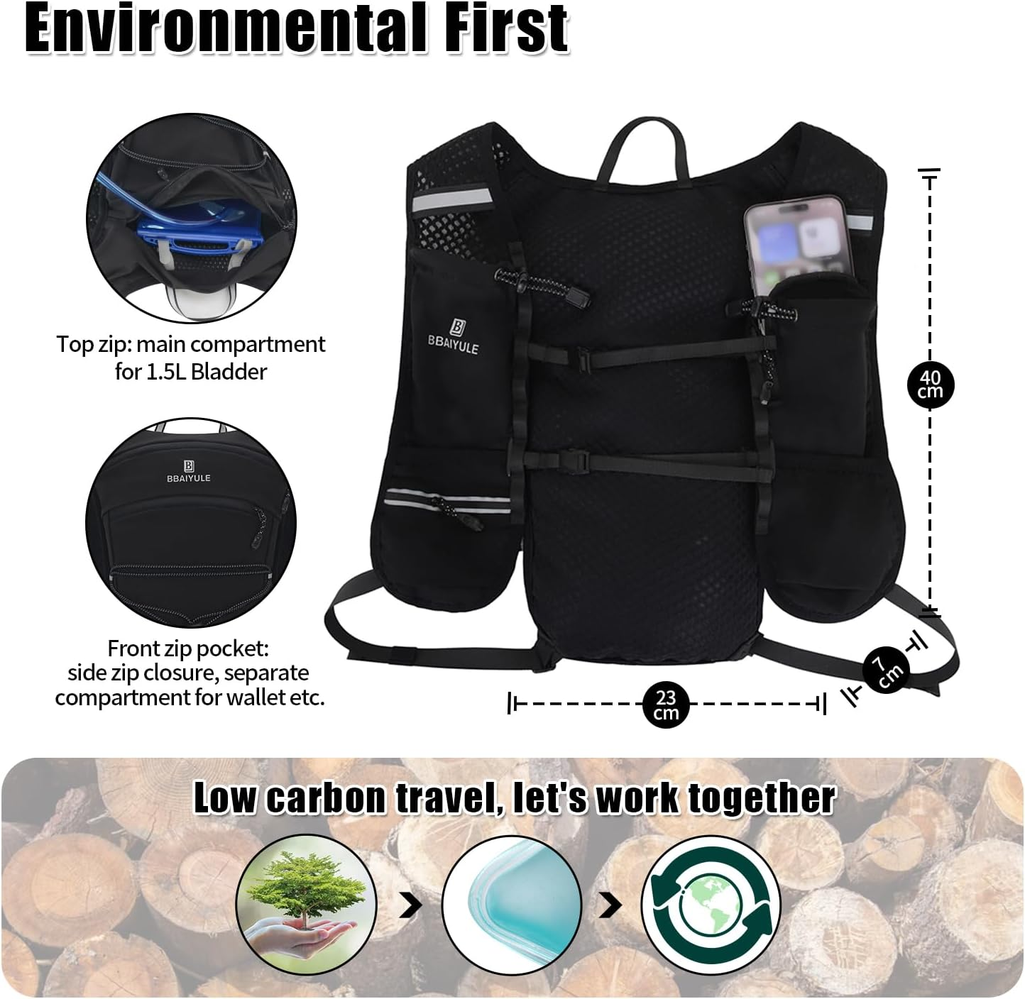 Lightweight Running Vest Backpack Outdoor Sports Trail Racing Marathon Hiking Fitness Bag Hydration Vest Pack for Men Women,Cycling Hydration Backpack Water Backpack image number 6