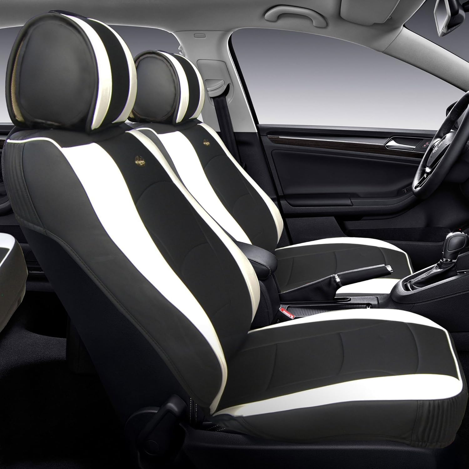 FH Group Car Seat Cover Cushion - 2 Pack Seat Covers for Cars Trucks SUV, Faux Leather Car Seat Cushions, Waterproof Car Seat Cover Cushion, Universal Fit Car Seat Protector Front Set White image number 6