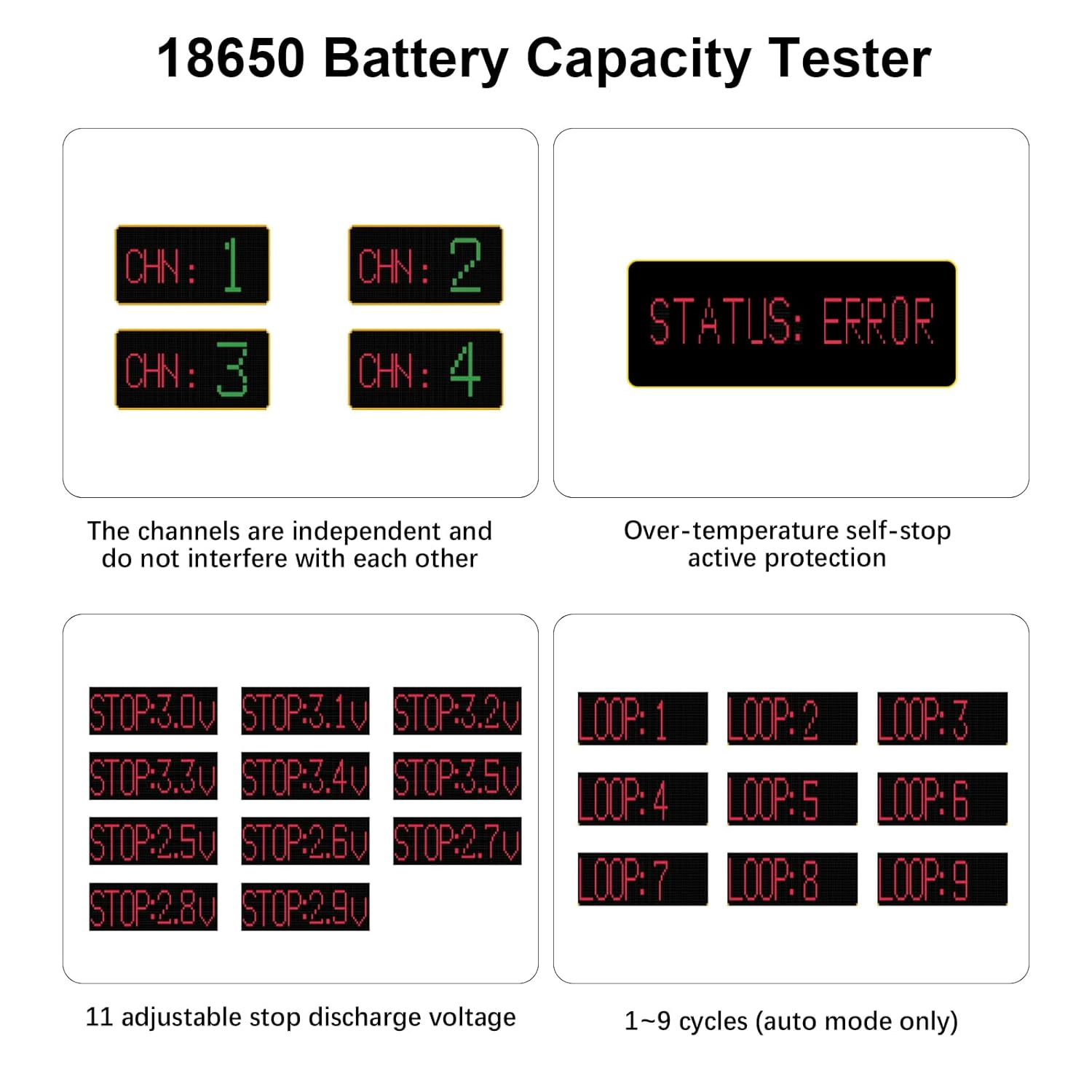 Battery Capacity Tester 18650 with Digital Display, 4 Channel 18650 Battery Capacity Internal Resistance Tester Type-C Interface 4 Charging and 4 Discharge for Lithium Battery image number 3