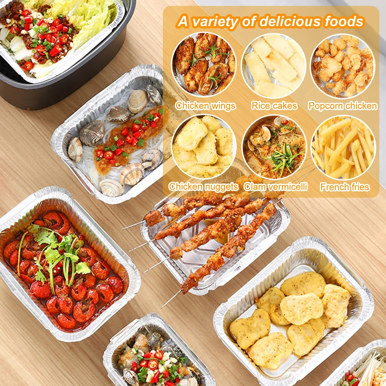 60 PCS Foil Trays with Lid, 20X11X5.5Cm Aluminium Foil Pan Foil Food Containers, 60 Pans and 60 Cardboard Covers, Tin Foil Pans for Baking, Meal Prep, Freezer and Takeout image number 1