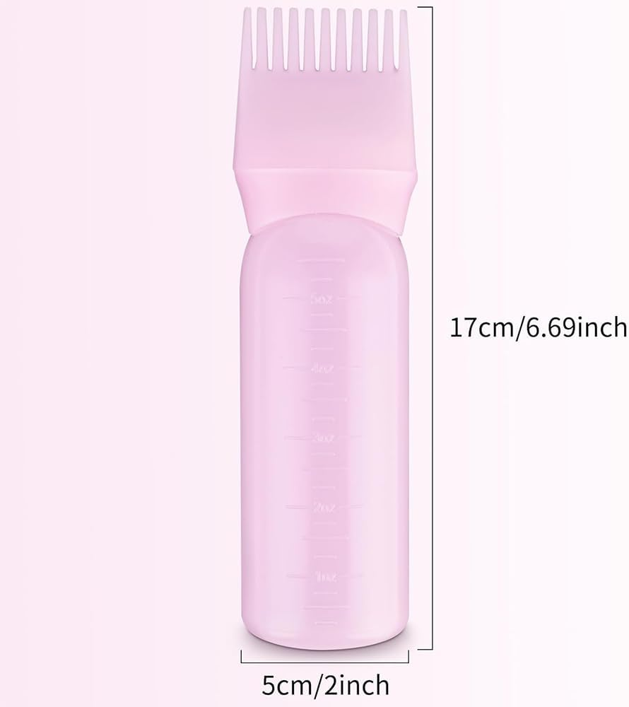 1 Pcs Root Comb Applicator Bottle 6 Ounce Hair Oil Applicator, Applicator Bottle for Hair Dye Applicator Bottle with Graduated Scale (Pink) image number 5