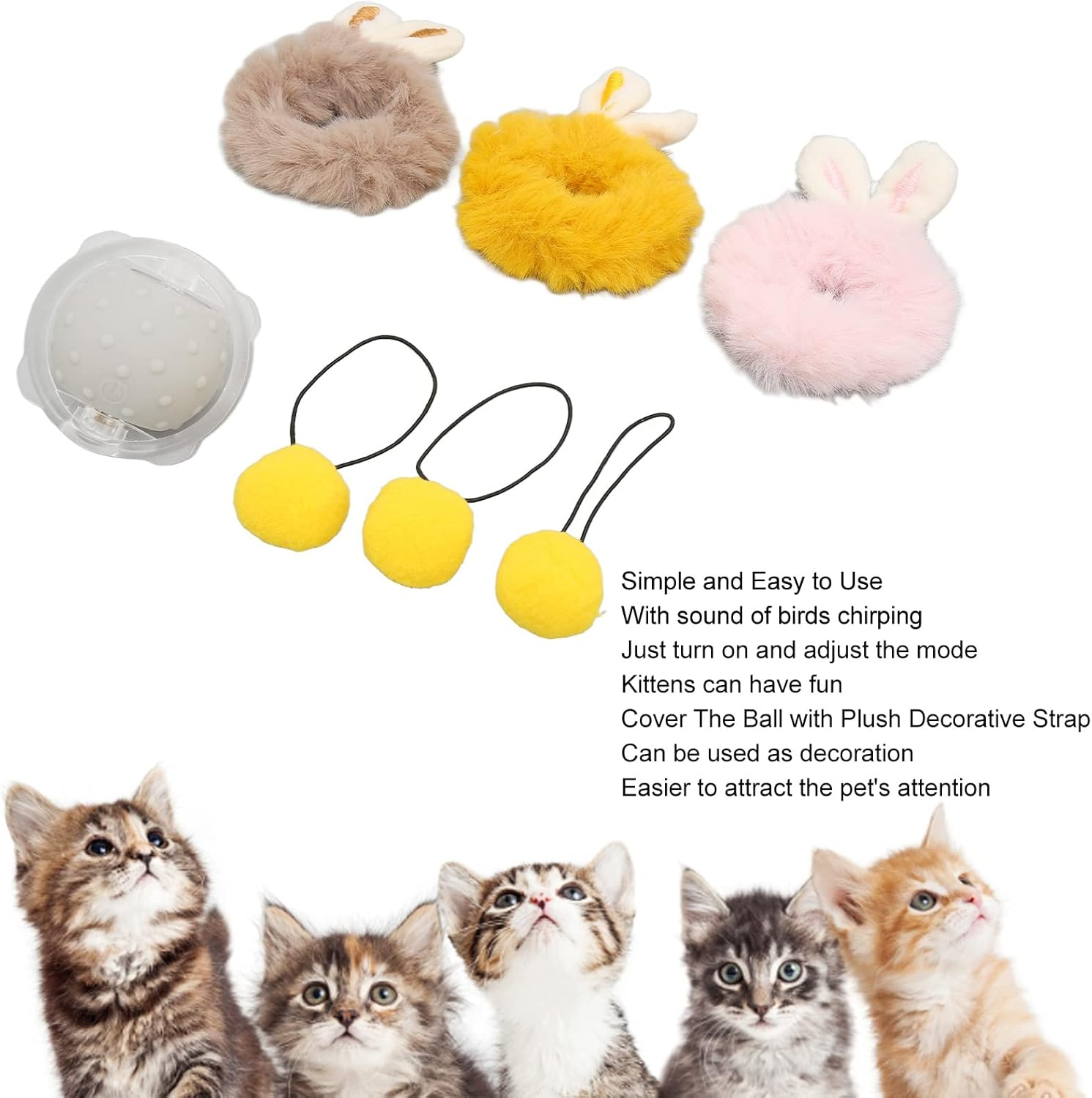 EVTSCAN Electric Cat Ball Toy, Offers 3 Modes, USB Charging Smart Interactive Kitten Toy, with Plush Strap and Bird Chirping Sounds, Cat Exercise Toy image number 4