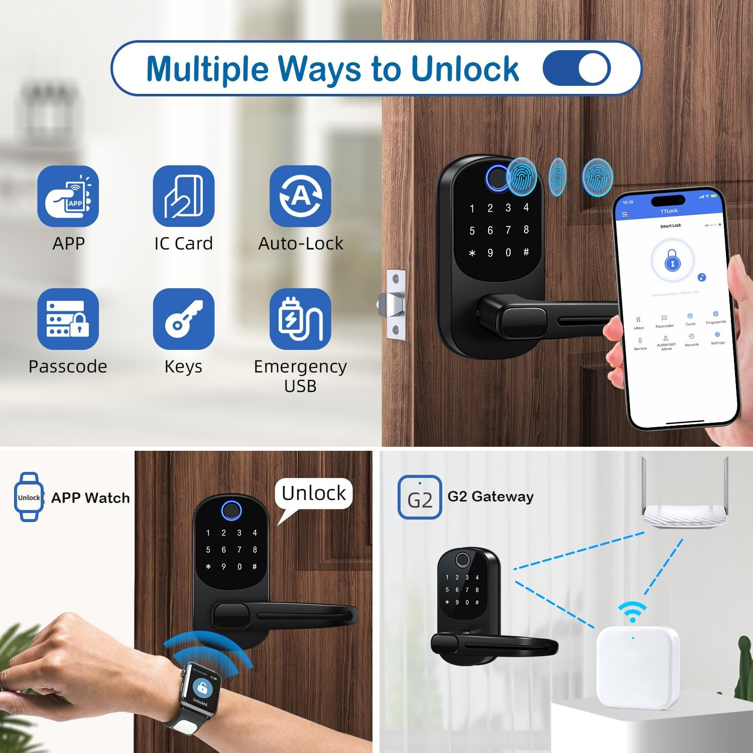 Smart Door Lock with Handle, Keyless Entry Door Locks, 8-In-1 Fingerprint Keypad Deadbolt Lock, Smart Locks for Front Door, Digital Door Knob Lock for Interior, Exterior, Home image number 5