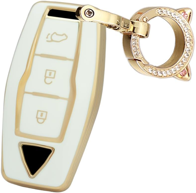 Ontto TPU Car Key Fob Cover Keyring Fit for Mitsubishi Outlander 2021 2022 2023 2024 Smart Key Case Remote Key Holder Key Shell Bag Keychain Protection Auto Accessories 4 Buttons Beige