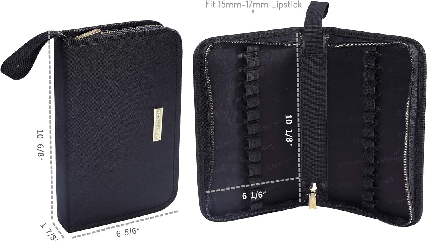ROWNYEON Portable Lipstick Tester Case Lipstick Stock Case Holder Organization with Carrying Handle Lipstick Makeup Bag (26 Slot Golden Zipper Black) image number 7