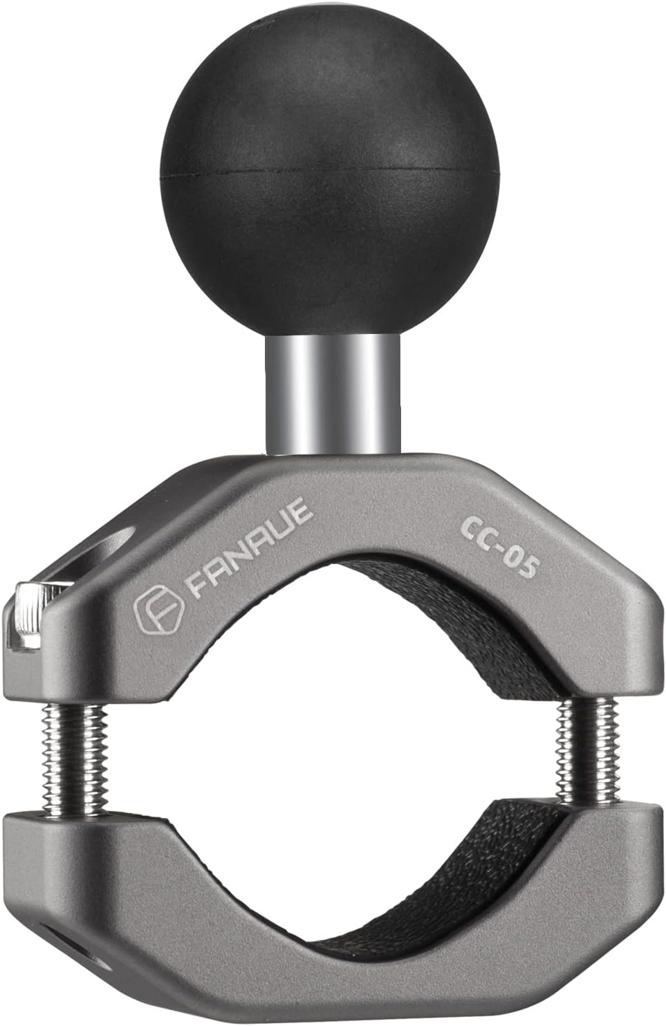 FANAUE CC-05 Aluminum Handlebar Clamp Mount U-Bolt Base Compatible with RAM Mounts B Size 1 Inch Ball Double Socket Arm & Bike Motorcycle Phone Holder for 0.85" to 1.14" Diameter Rail