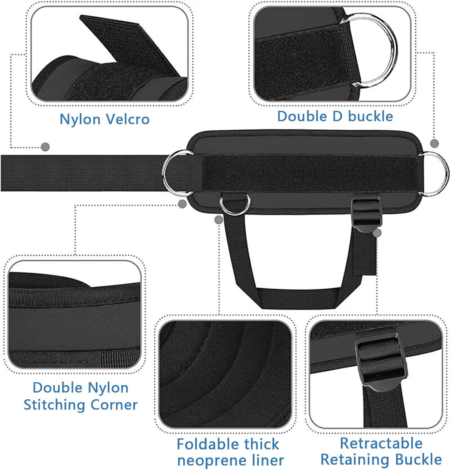 1Pair Ankle Straps for Cable Machine, Ankle Cuffs to Improve Abdominal Muscles, Leg Strength Training Sports Protective Gear for Kickbacks, Glute, Leg, Abs image number 5