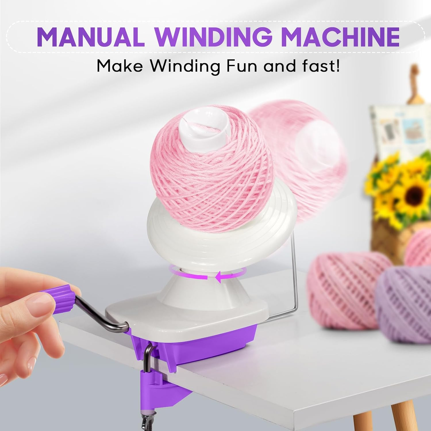 Anti-Slip Yarn Winder, Yarn Ball Winder for Crocheting, Efficiently Make Neat Yarn Cake, Yarn Winder with Lower Noise for Fiber and Wool Thread Balls, Knitting Lover'S Helper Gift (Purple) image number 6