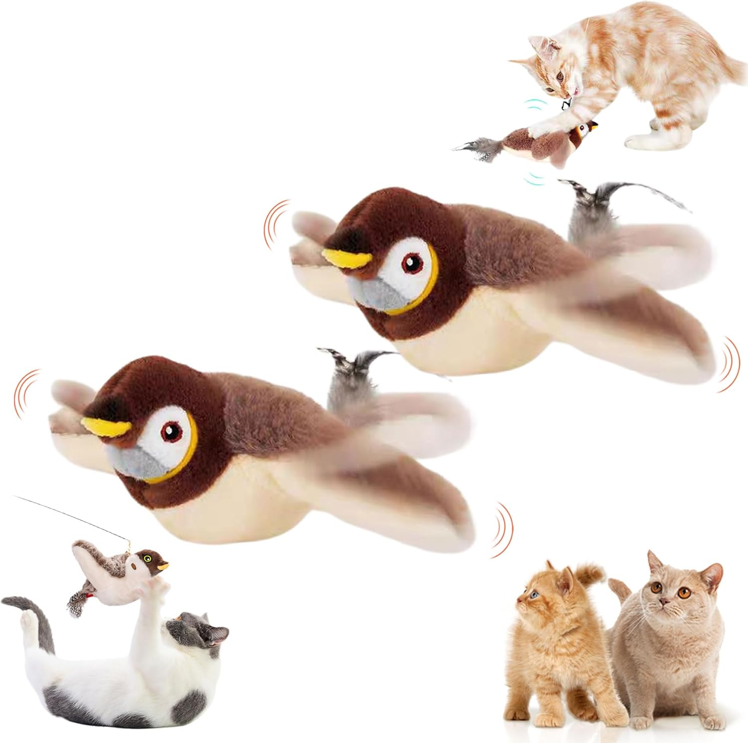 Flying Bird Cat Toy,Bird Cat Toy,Bird Interactive Cat Toys,Interactive Cat Toy,Usb Charging,Vivid Chirping Bird Chase Cat Toy,Interactive Cat Bird Toys with Feather Tail (2Pcs) image number 4