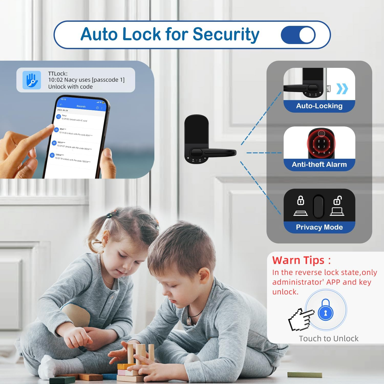 Smart Door Lock with Handle, Keyless Entry Door Locks, 8-In-1 Fingerprint Keypad Deadbolt Lock, Smart Locks for Front Door, Digital Door Knob Lock for Interior, Exterior, Home image number 4