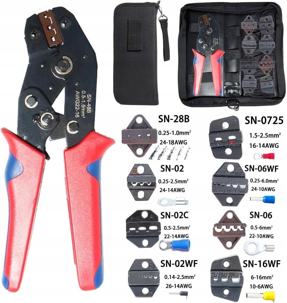 Crimping Tool Ratchet Ratcheting Wire Crimper Open Barrel Wire Crimping Tools Set 8 Interchangeable Jaws Terminal Connectors Electrical Pliers image number 5