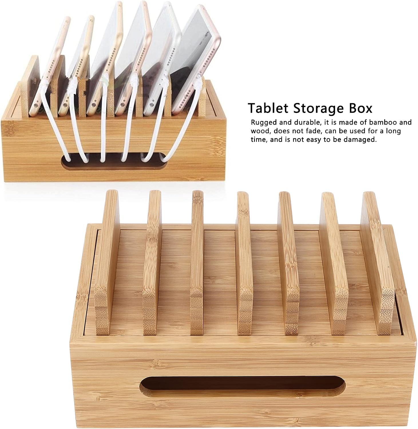 Wood Cell Phone Dock, Multi Device Desktop Dock Station, Portable Tablet Computer Organizer Storage Box, Wood Device Charging Dock for Cell Phone, Tablet Home Office image number 4