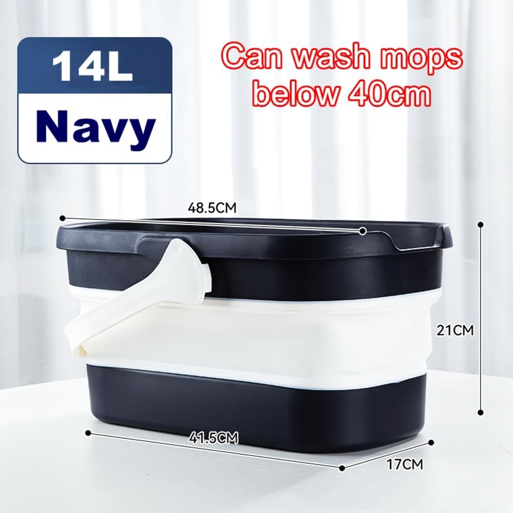 BOOMJOY Collapsible Rectangular Bucket, 14L, Blue, Plastic, Fishing, Camping, Window Washing, Laundry - Navy-12L image number 7
