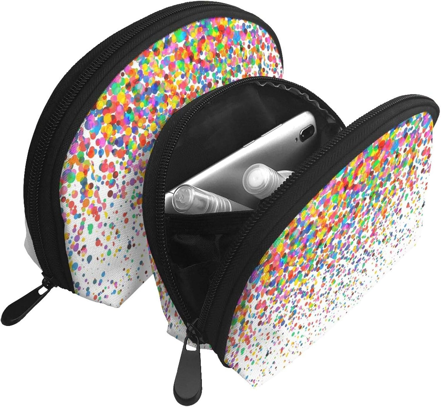 Cozimangoe Coin Pouch Makeup Bags Set, 2 Piece Shell Shape Cosmetic Bag with Pockets for Daily Travel Handbag Lipstick Keys Toiletry, Personalized Colored Dots Art Printed image number 5