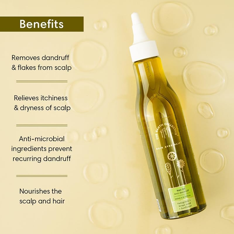 THE EARTH COLLECTIVE Anti-Dandruff Hair Oil, Contains Fenugreek, Grape Seed Sunflower, Controls and Prevents Dandruff, Relieves Itchiness, 200 Ml image number 4