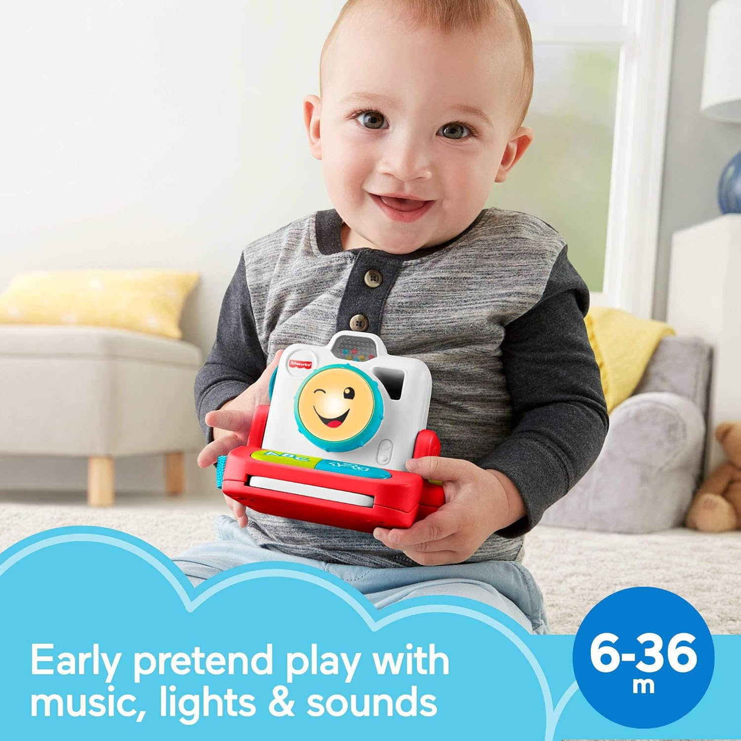 Fisher-Price Baby & Toddler Toy Laugh & Learn Click & Learn Instant Camera with Music & Lights for Pretend Play Infants Ages 6+ Months image number 1