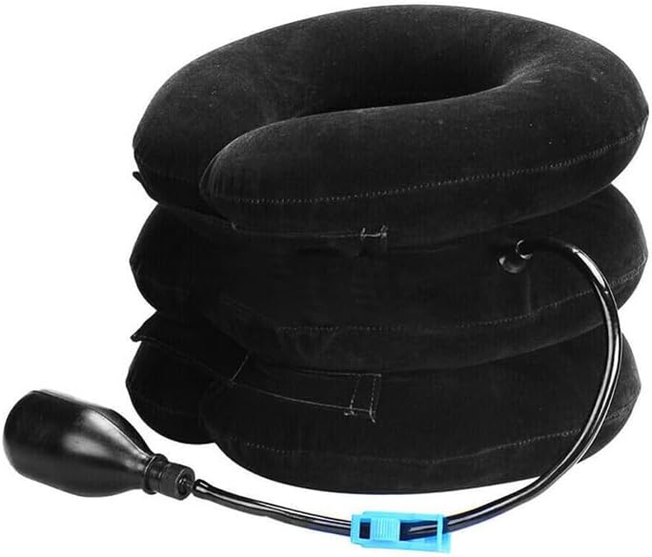 Air Inflatable Neck Pillow Head Cervical Traction Support Stretcher for Pain Relief, Adjustable and Portable