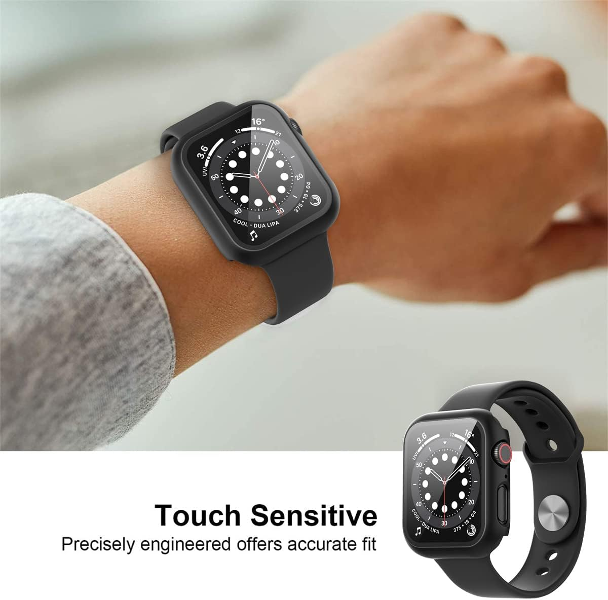 Diruite 2-Pack for Apple Watch Series 9/8/7 41Mm Screen Protector Case, All-Around HD Tempered Glass Ultra-Thin PC Hard Matte Protective Cover - Black image number 3