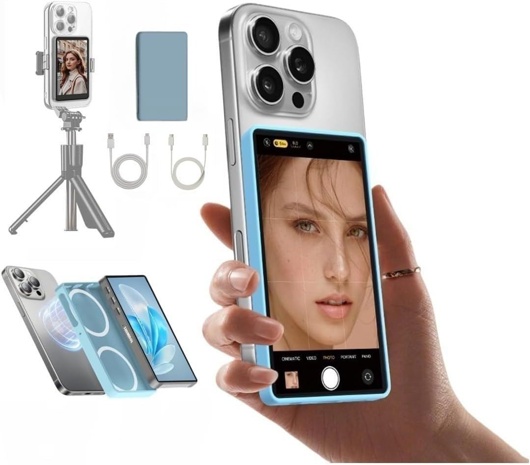 SHIMBOL CP5 Lite Selfie Monitor Screen,Magnetic Phone Vlog Selfie Monitor Screen for Phone Rear Camera for Live Stream Tiktok,Compatible with Ios Android,White Case