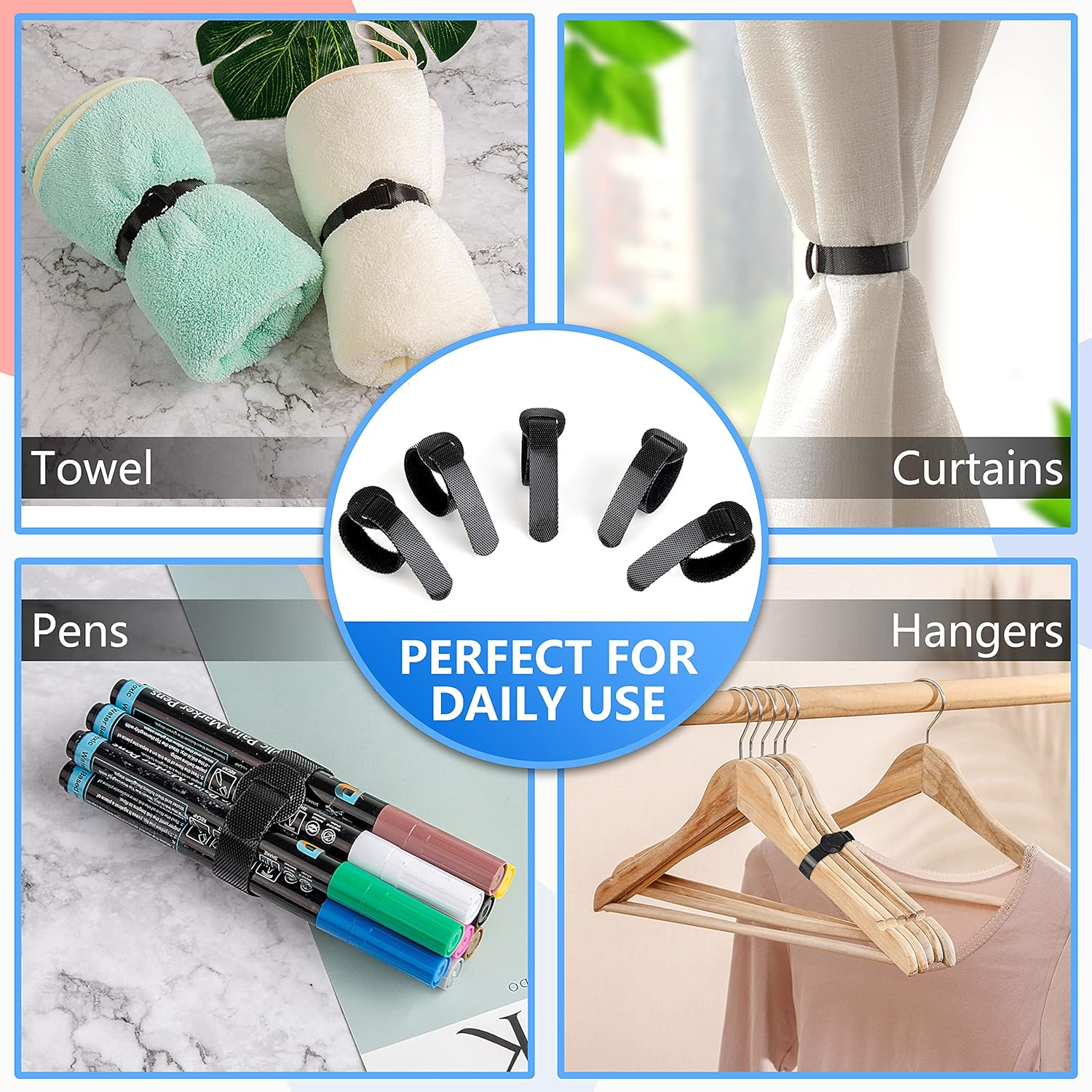 60 X Reusable Cable Ties Black, Adjustable Releasable Hook and Loop Cable Straps for PC Cable Management, Organizing Cords, TV, Desk image number 2