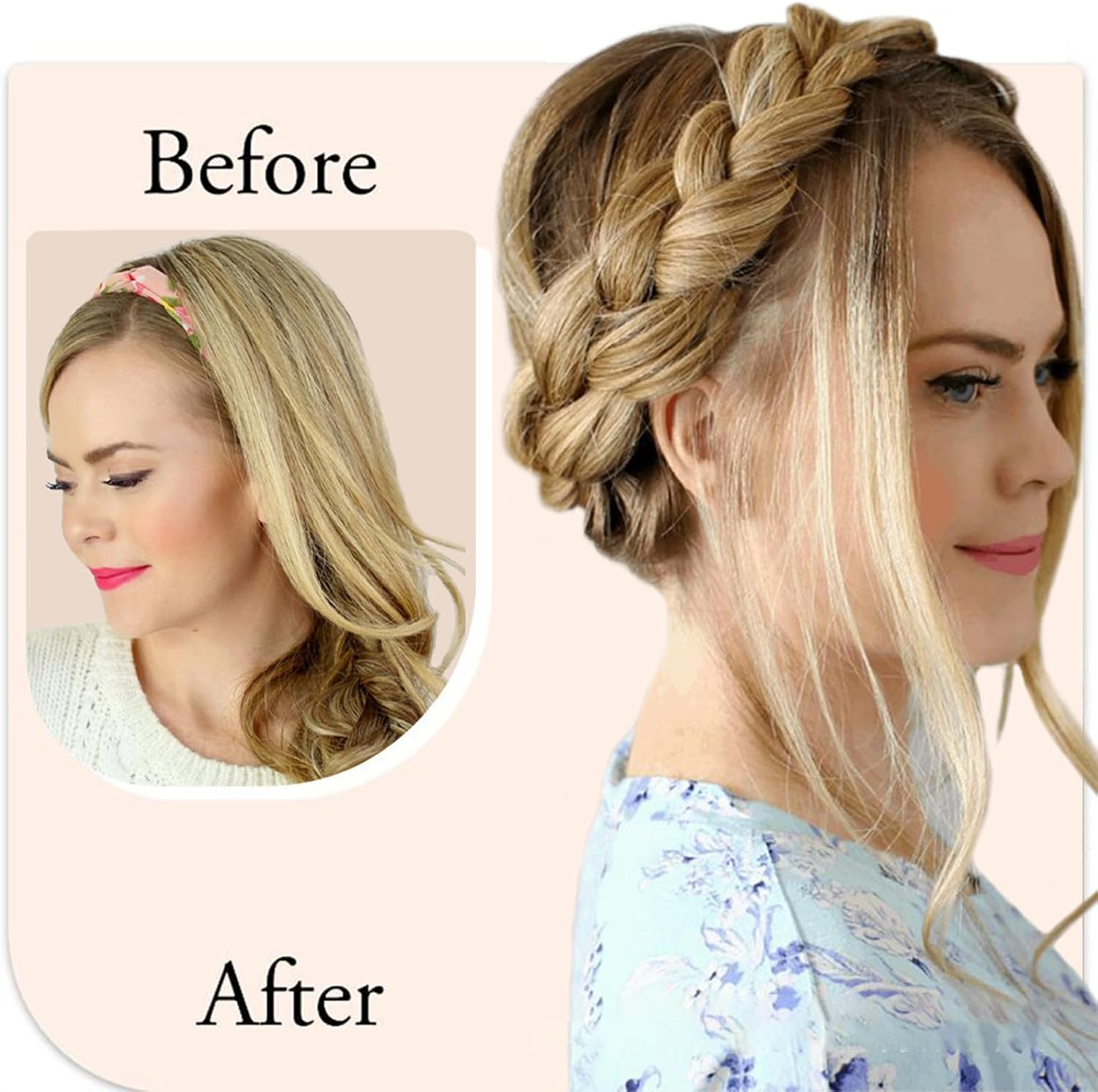 BSITSSS Pack of 2 Women'S Headbands, 3 Strands Synthetic Braided Headband, Light Blonde & Golden Blonde Headband, Adjustable for Women, Girls, Wedding, Birthday Party image number 4