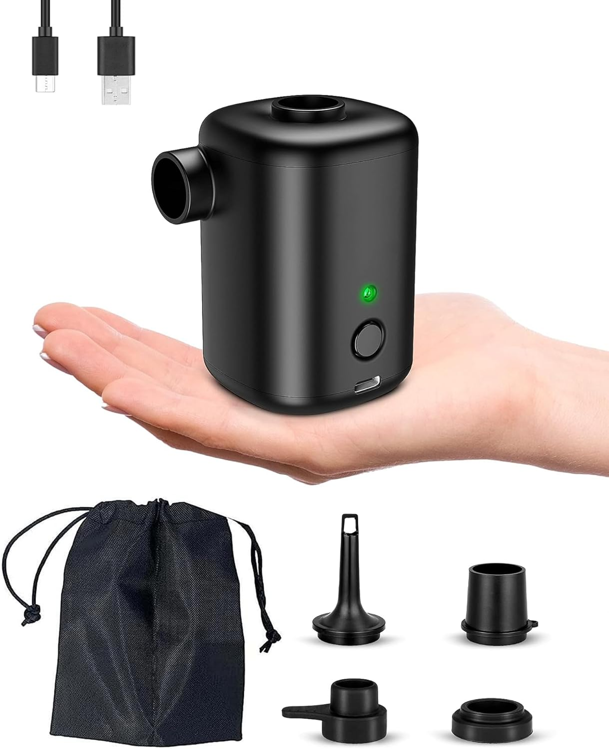 Electric Air Pump, Rechargeable Air Mattress Pump, 4000Pa 12W Mini Portable Inflator Pump with 4 Nozzles, Perfect for Air Mattress Bed/Swimming Pool Floats Toys/Swimming Ring/Vacuum Bags image number 1