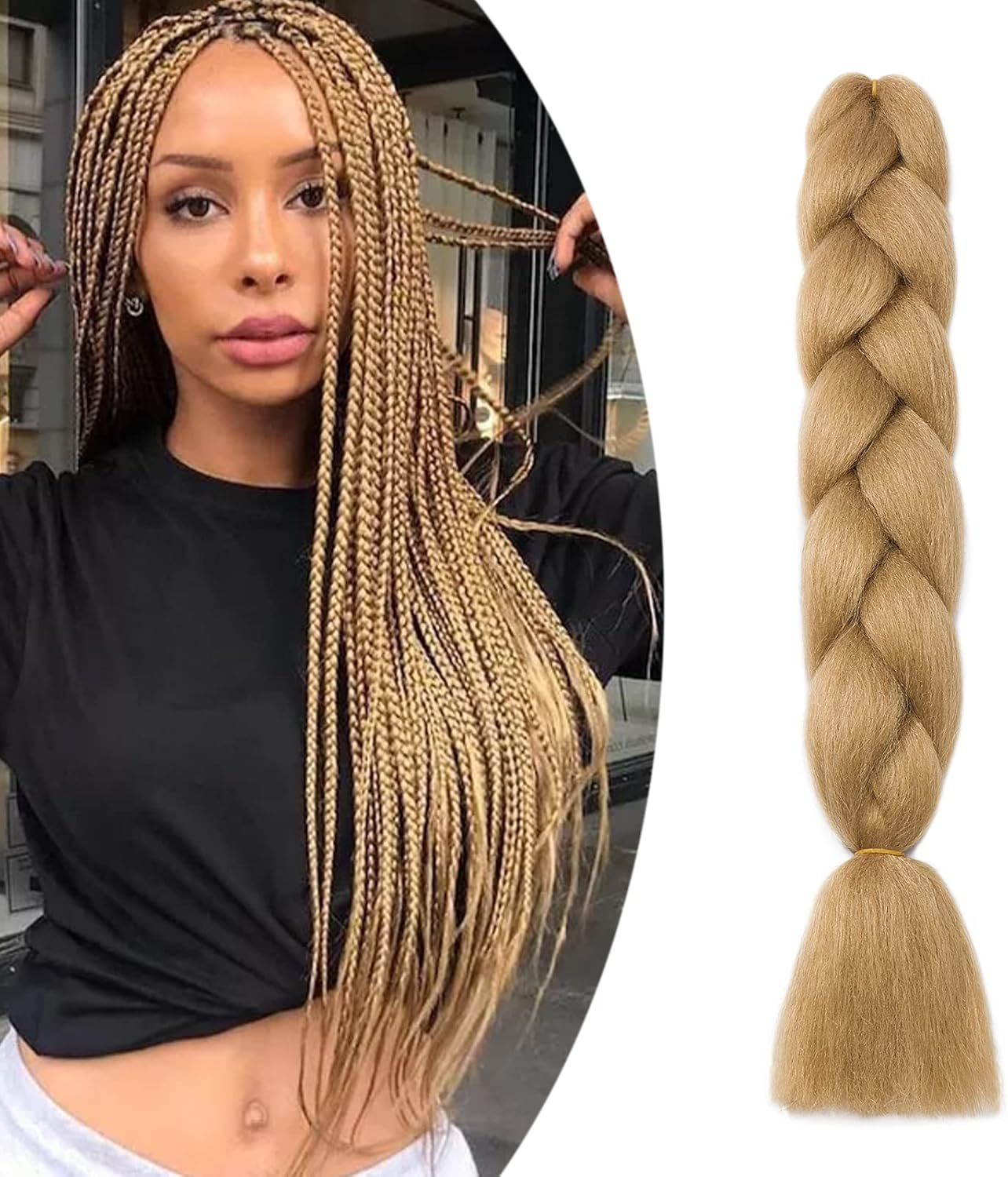 Gairyan Braids Extensions Braiding Extensions Synthetic Hair for Braiding 1 Piece 100 G 24 Inches Jumbo Braiding Hair Ombre Synthetic Box Braid Hair Extensions Braids Afro for Crochet Twist (Dark Blonde) image number 5