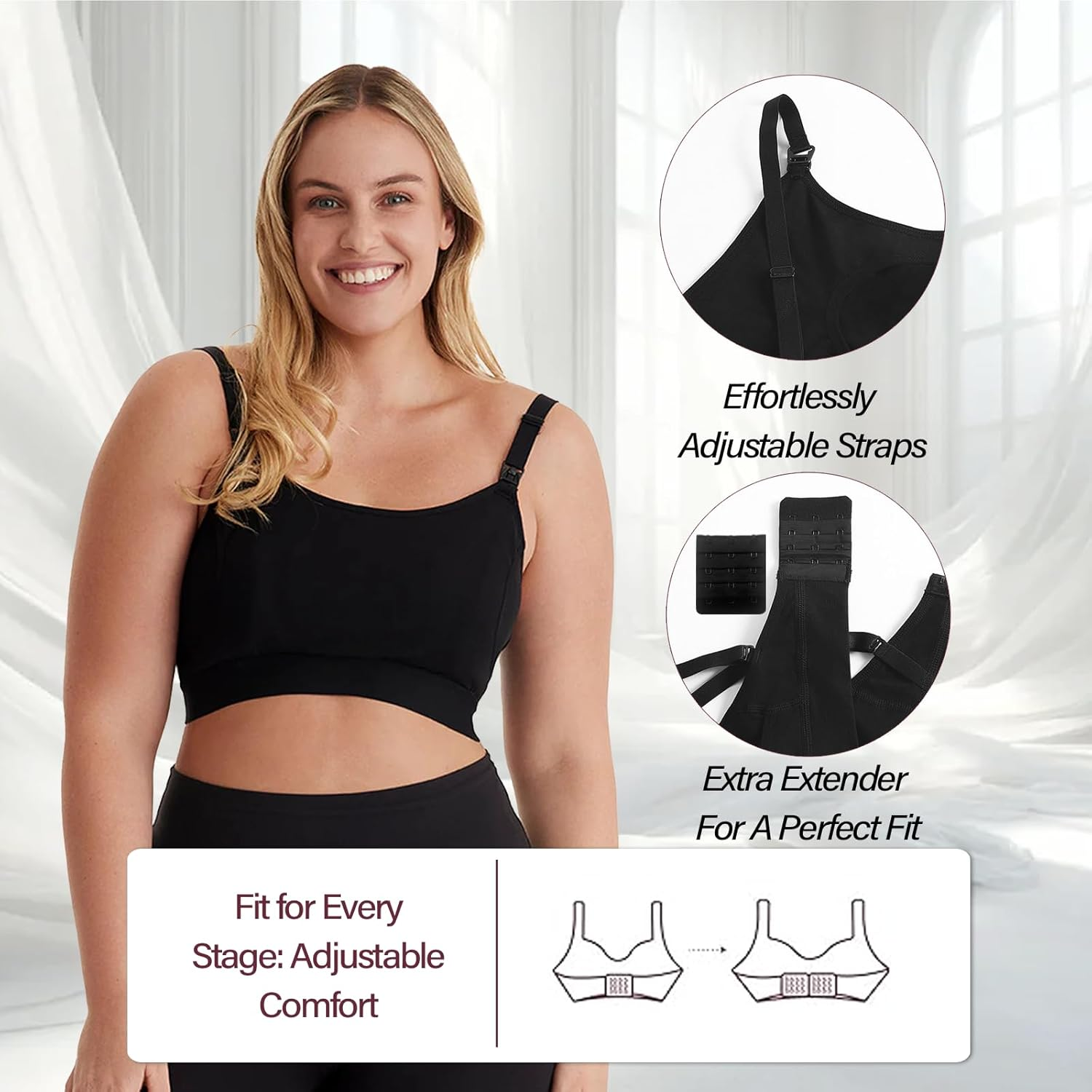 Viiotu Nursing Bra for Breastfeeding, Adjustable Wireless Maternity Bra with Extra Extenders, Hands Free Pumping Bra Spectra for Breast Pumps image number 5