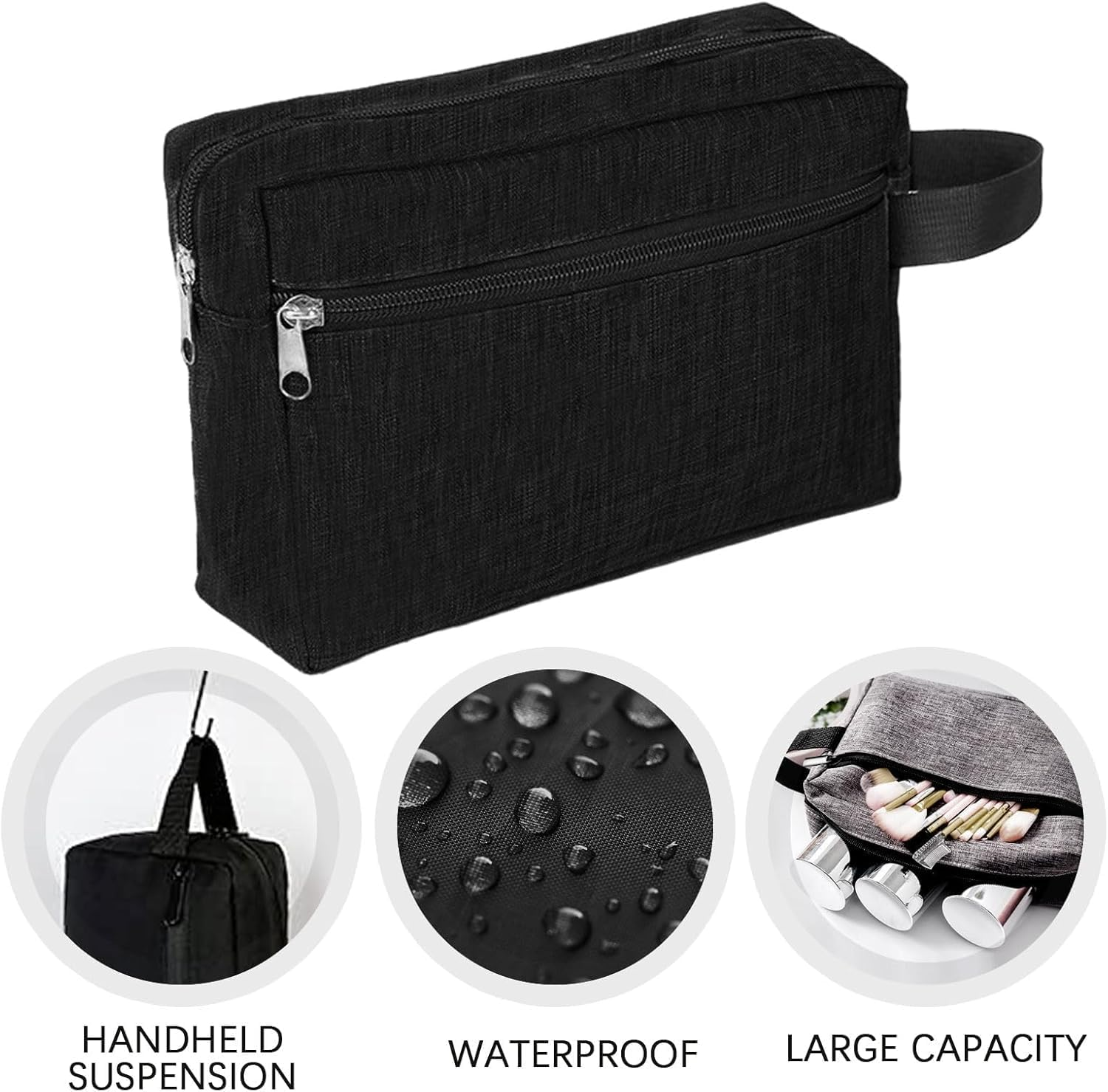 Wash Oxford Cloth Toiletry Organizer Shower Bag, 2Pcs Men Hanging Dopp Kit Canvas Toiletry Bags, Oxford Cloth Toiletry Bag Portable Travel Shaving Dopp Kit for Men image number 2