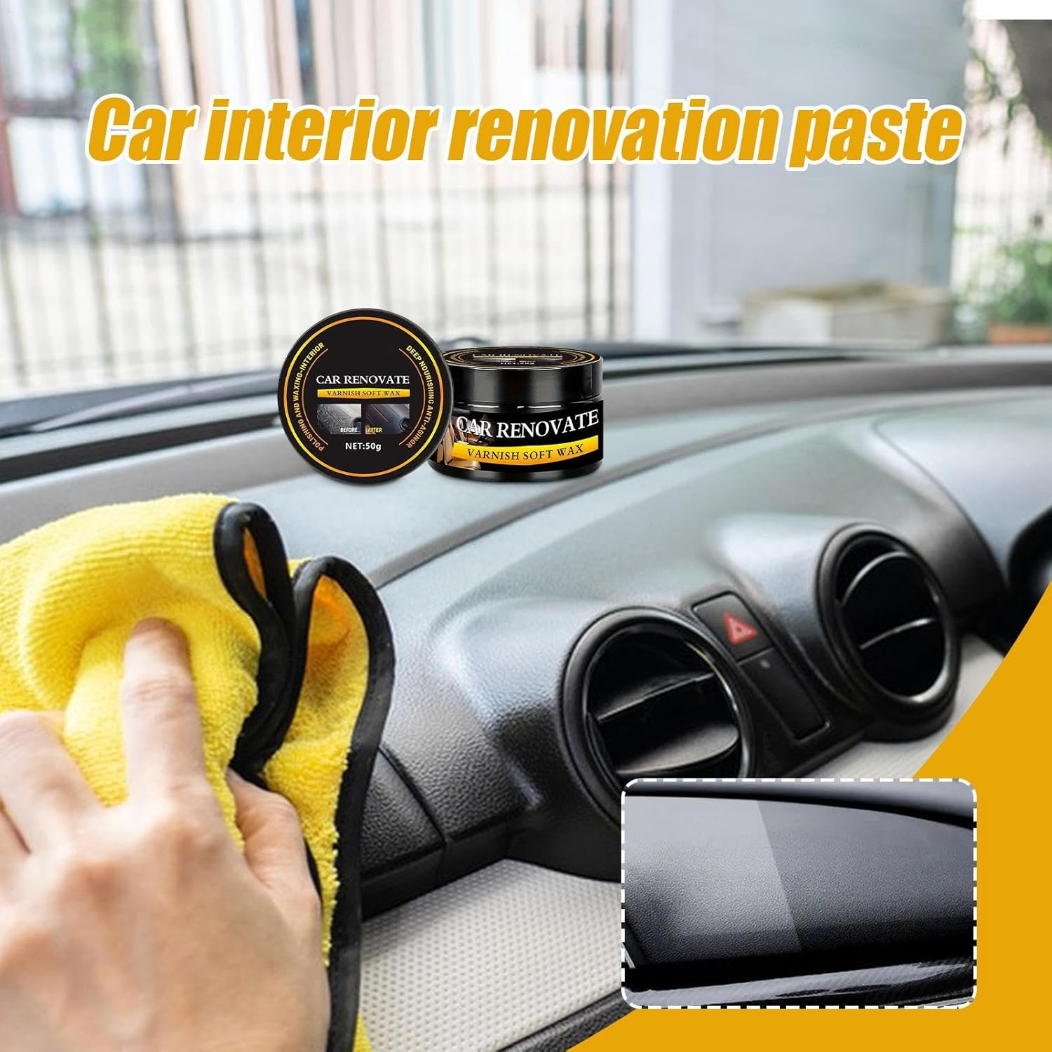 Rukjmqi Leather Car Cleaner | Car Polishing Wax 50G | Heat-Resistant Renovation Paste with Sponge High-Gloss Automotive Interior Care Supply for Marine Headlight Boat Floor image number 5