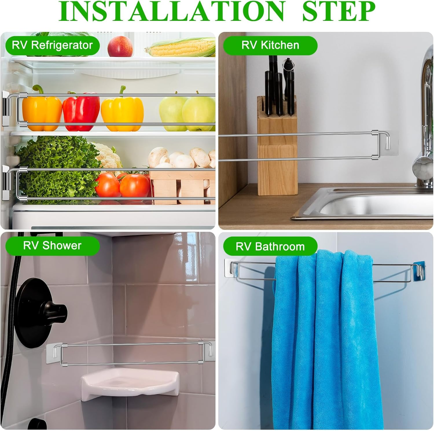 2 Pcs Rv Refrigerator Bars 12.44"-22.63" Adjustable Stainless Steel RV Fridge Tension Rods Refrigerator Accessories Extendable Food and Drink Stabilizers Prevent Messy Spills during Travel image number 1