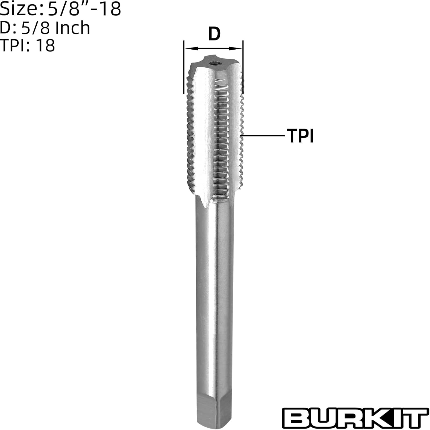 Burkit 5/8"-18 UNF Thread Tap Right Hand, HSS 5/8 X 18 UNF Straight Fluted Machine Tap image number 1